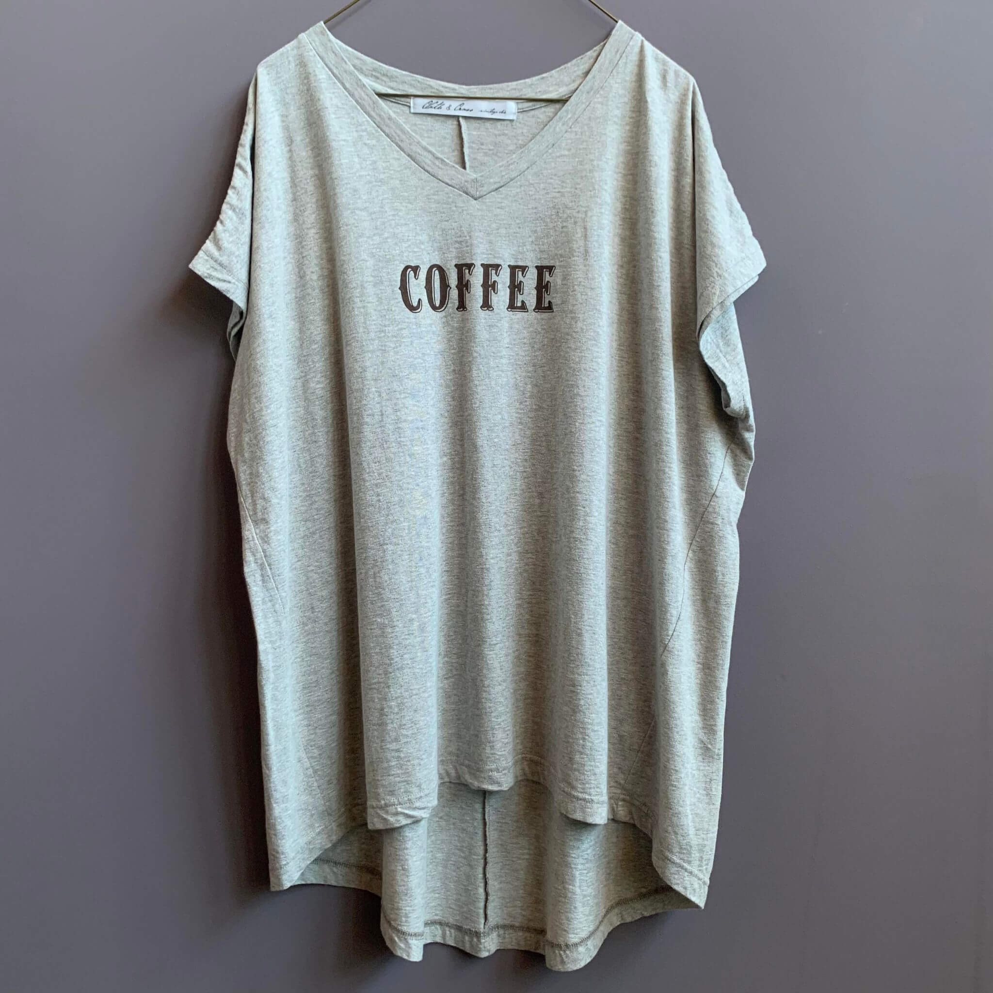 LES PLUS ONLINE STORE / HUG O WaR フロスト加工VネックロゴTシャツ（COFFEE) （ハグオーワー）STD-L658